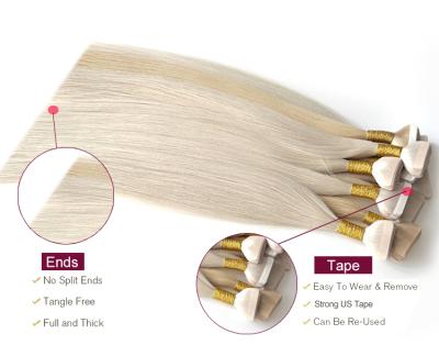 China Russian Blonde Wholesale Silky Straight Double Drawn Sides Tape Hair Extension 100 Natural Virgin Remy Double Drawn Ombre Tape In Hair for sale