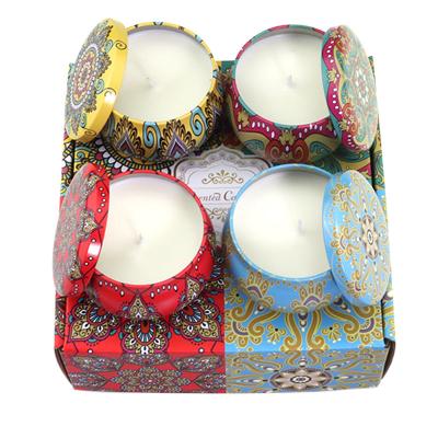 China Scented Luxury Aromatherapy Round Metal Tin Box Soy Wax Scented Candle Home Decorative Gift Set With Box for sale