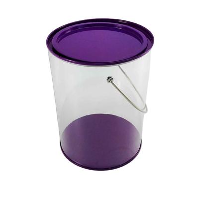 China Pretty Colorful Clear Plastic Container With Handle Clear Plastic Painting Cans Container With Handle For Crafts for sale