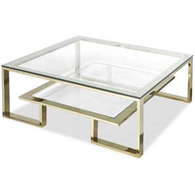 China Modern Living Room Furniture Metal Wrapping Coffee Table Tempered Glass Coffee Table for sale