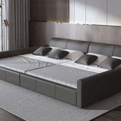 China Wholesale Expandable Super King Size Latest Double Bed Sofa Bed Design Leather Sleeping Queen Size Bed for sale