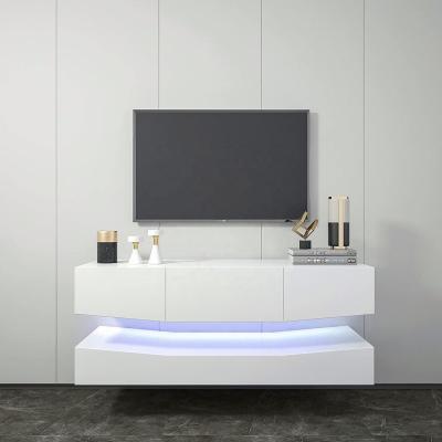 China Modern Assembled LED TV Cabinet LED TV Stand, Wall Mounted Floating TV Stand with Storage and LED Lights for sale