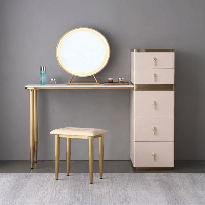 China Modern Design Small Elegant Luxury Dressing Table Makeup Table Pink Mirror With 5 Drawers Vanity Bedroom Dressers Home Furniture for sale