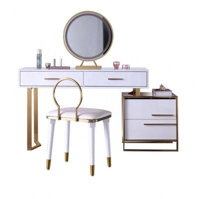 China Elegant Luxury Modern White Mirror Dressing Table With Drawers Corner Makeup Dressers Vanity Dressing Table Bedrooms Furniture for sale