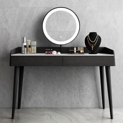 China Convertible Modern Bedroom Vanity Makeup Dressing Table Wooden Light Switch Touch Dresser With Round Mirror for sale