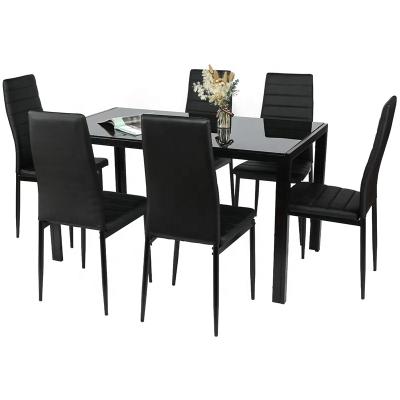 China Extendable Breakfast Dining Kitchen Furniture Glass Metal Dining Table Chairs Set for sale