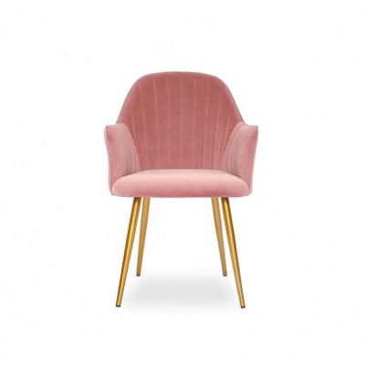 China Adjustable French Luxury Metal Pink Velvet (Other) Upholstered Simple Upholstered Modern Dining Chair for sale