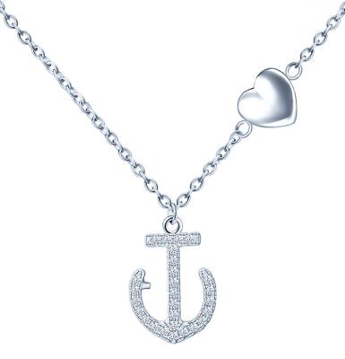 China Casual / Sporty Anchor Necklace With Hear Charm 925 Sterling Silver Necklaces For Girls for sale