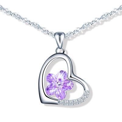 China TRENDY Flower Necklace with Heart Shaped 925 Sterling Silver Necklace Pendant Flower for sale