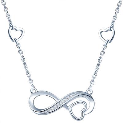 China Vintage S925 Silver Necklace Infinity Hollow Heart Diamond Setting Chain Necklace Lover Gift for sale