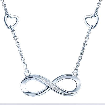 China Fashionable Vintage Woman 925 Silver Necklace Diamond Setting Infinity Symbol Heart Chain Necklace for sale