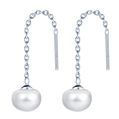 China Sterling Silver Chain Long Pearl Nickel Free Bridal Earring 925 Earrings For Wedding for sale