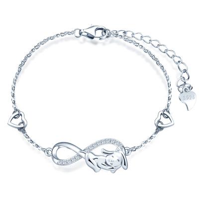 China Beautiful Vintage Puppy Silver Jewelry S925 Silver Infinity Diamond Zircon Setting Silver Bracelet for sale