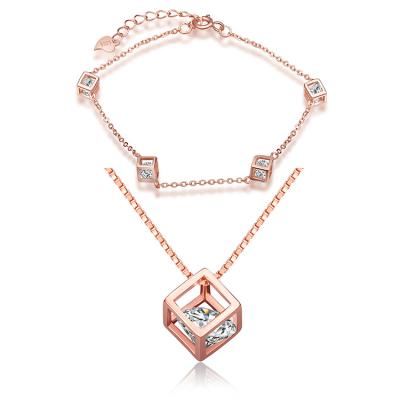 China Cube Bracelet Necklace Nickel Free Jewelry Sets 925 Sterling Silver Luxury Jewelery for sale