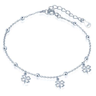 China TRENDY real silver anklets lucky leave four clover foot bracelet for women for sale