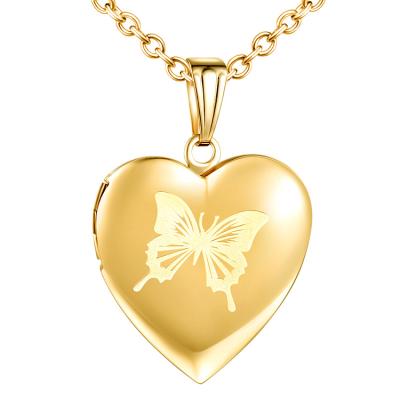 China Fashion Stainless Steel Photo Pendants Romantic Heart Butterfly Pendant Charms For Women for sale