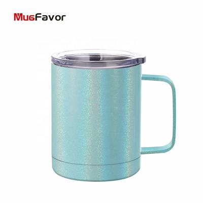 China Sublimation Coffee Mug Stainless Steel 10oz Double Wall Tea Water Cup Glitter Sublimation Viable Light Blue Personalized Custom Mug for sale