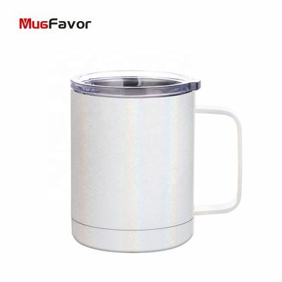 China MugFavor Sublimation Coffee Mug 10oz Double Wall Stainless Steel Tea Water Cup Glitter Sublimation Viable White Custom Mug for sale