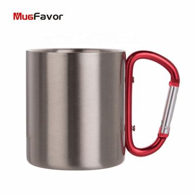 China MugFavor Sustainable Stainless Steel Mug With Handle Red Sublimation Carabiner Mug Empty Camping Mug Travel Outdoor Drinkware Personalized for sale