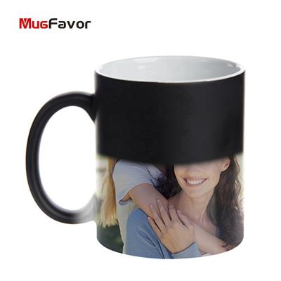 China MugFavor Sublimation Sublimation Personalized Ceramic Semi Glossy Magic Black 11oz Color Changing Coffee Mugs (MBS11M-K) for sale