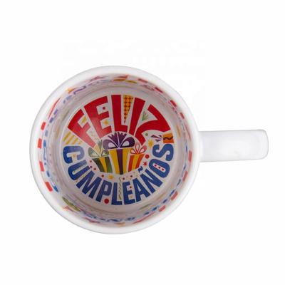 China Happy Birthday Gift Currency Mug MDecal-EBS MugFavor Spanish Stocked Custom White Sublimation 11 Ounce Ceramic Coffee Mugs Feliz Cumpleanos for sale