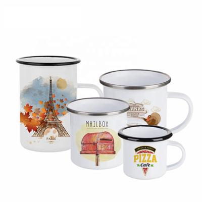 China Viable Wholesale Custom Sublimation Enamel Cup Reusable Camping Coffee Mug For Heat Transfer Printing MEN12 for sale