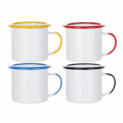 China MugFavor stocked personalized sublimation 12 oz campfire enamel coffee mugs with color handle and rim MEN12H for sale