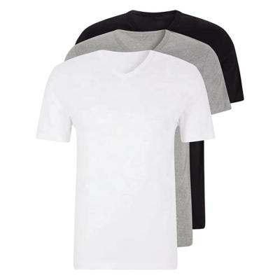 China Plus Size Mens V Neck T Shirt Breathable Cotton Knitted Gray White Black T-shirts Slim Fit Casual Sports Stretches Pullover Man Clothes for sale