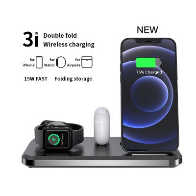 China Quick Wirless QI Charger Pad Drop shipping 15w 3 in 1 Wireless Charger Charging Station Fast Qi Wireless Charger For phones, watch and airpods for sale