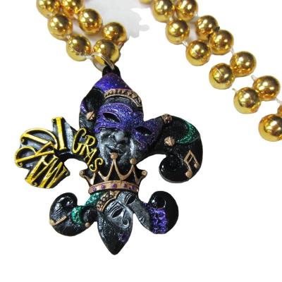 China Holiday decoration & Mardi Gras Beads Beaded Necklace 33 inch 12mm Multi Metallic Colors Gift with Fleur De Lis for sale