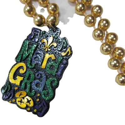 China Holiday decoration & Mardi Gras Party Beads Necklace Gold Purple Green Parade Gift for sale