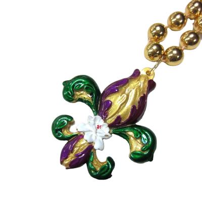 China Holiday decoration & FDL Carnival Plastic Beads Mardi Gras Beads With Polyresin Fleur De Lis Pendant New Orleans Gift for sale