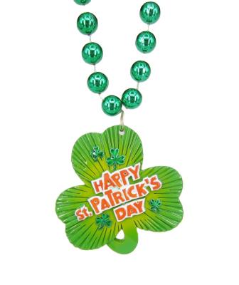 China Holiday decoration & Gift Wholesale Mardi Gras Beads With Polystone Shamrock Pendant St Patrick's Day Gifts Supplies for sale