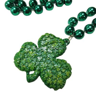 China Holiday decoration & Mardi Gras Beads With Polyresin Shamrock Necklaces Carnival Pendant Party Gift for sale