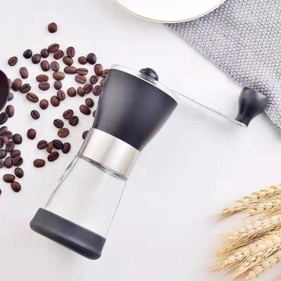 China 201 Hands Bean Holder Manual Coffee Grinder Black Conical Ceramic Espresso Clear Glass Stainless Steel Coffee Grinder for sale