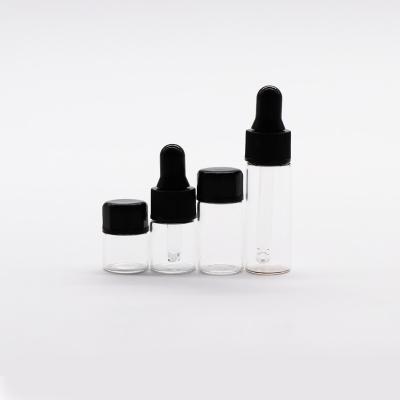 China Cosmetic Read To Ship Mini Small Transparent Amber 1ml 2ml 3ml 5ml Essential Oil Sample Bottle Travel Glass Vials for sale