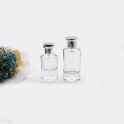 China Cosmetic Custom Empty Green Perfume Round Glass Bottles 30ml Crimp Perfume Oil Bottles for sale