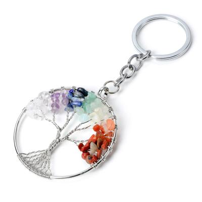 China Acrylic Hot selling natural crystal life tree key chain fashion men and women accessories wholesale Chakra Yoga Rainbow Christmas Gift for sale