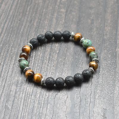 China Other Men Bracelets Natural Healing Energy Tiger Eye Bracelet Lava 8 mm Turquoise Beads Bangle Elastic Pulsera Women Jewelry for sale