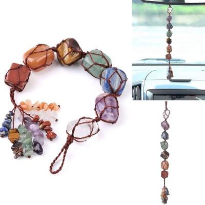 China Other Natural Stone 7 Chakra Pendant Irregular Car Hanging Decoration Healing Reiki Tumbled Gem Stones Tassel Home Wall Window Decor for sale