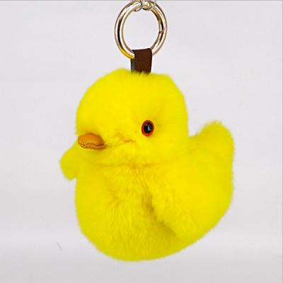 China Yellow Plush Duck Keychain by Yongze Rabbit Fur Pom Pom Key Ring Animals Bag Charm Cozy Cute Key Holder for sale