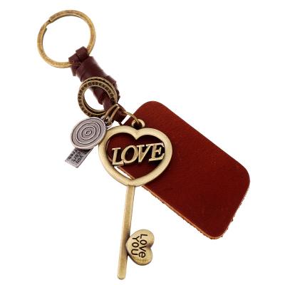 China Easy To Carry High Quality Custom Shaped Leather Key Holder Retro Metal Car Key Chain Key for sale