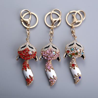 China Yongze Fashion Metal Key Chains Durable 3d Customized Multicolor Crystal Diamond Fox Key Chain for sale