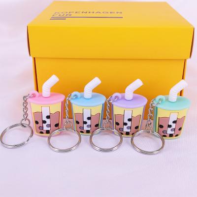 China New PVC Straw Alloy PVC Milk Tea Cup Shape Car Key Pendant Ornaments Portable Soft Plastic Beverage Key Rings for sale