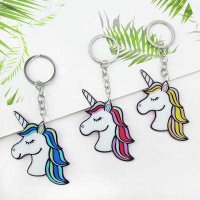 China New Alloy Street Brand Acrylic Unicorn Keychain Pendant Tag Bag Car Key Acrylic Accessories for sale