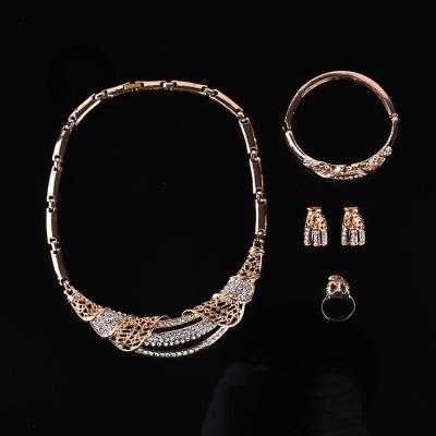 China Luxury Eco-Friendly Diamond Wedding Dubai Gold Jewelry Earring And Necklace Set For Women for sale