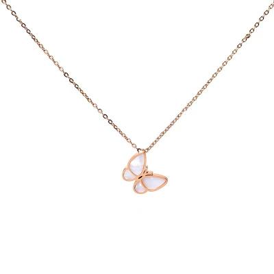 China TRENDY In Stock Design Inspired Stainless Steel Necklace Inspired Butterfly Pattern Rose Gold Gift For Women for sale