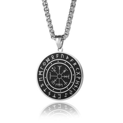 China Retro Wind Punk Stainless Steel Rune Compass Viking Jewelry Punk Pendant Necklace For Men's And Women's Universal Designs for sale