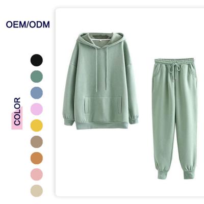 China Streetwear Warm Simple Organic Cotton Pullover Women Anti-wrinkle Hooded Casual Sportswear Thickened With Velvet Hoodies Pants Set for sale