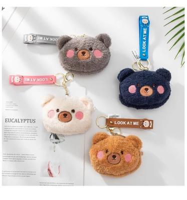 China Lovely Gift Cartoon Teddy Bear Key Chain Purse Small Storage Bag Cute Wrist Key Pendant Bag Soft Toy Accessories With Light Skin for sale